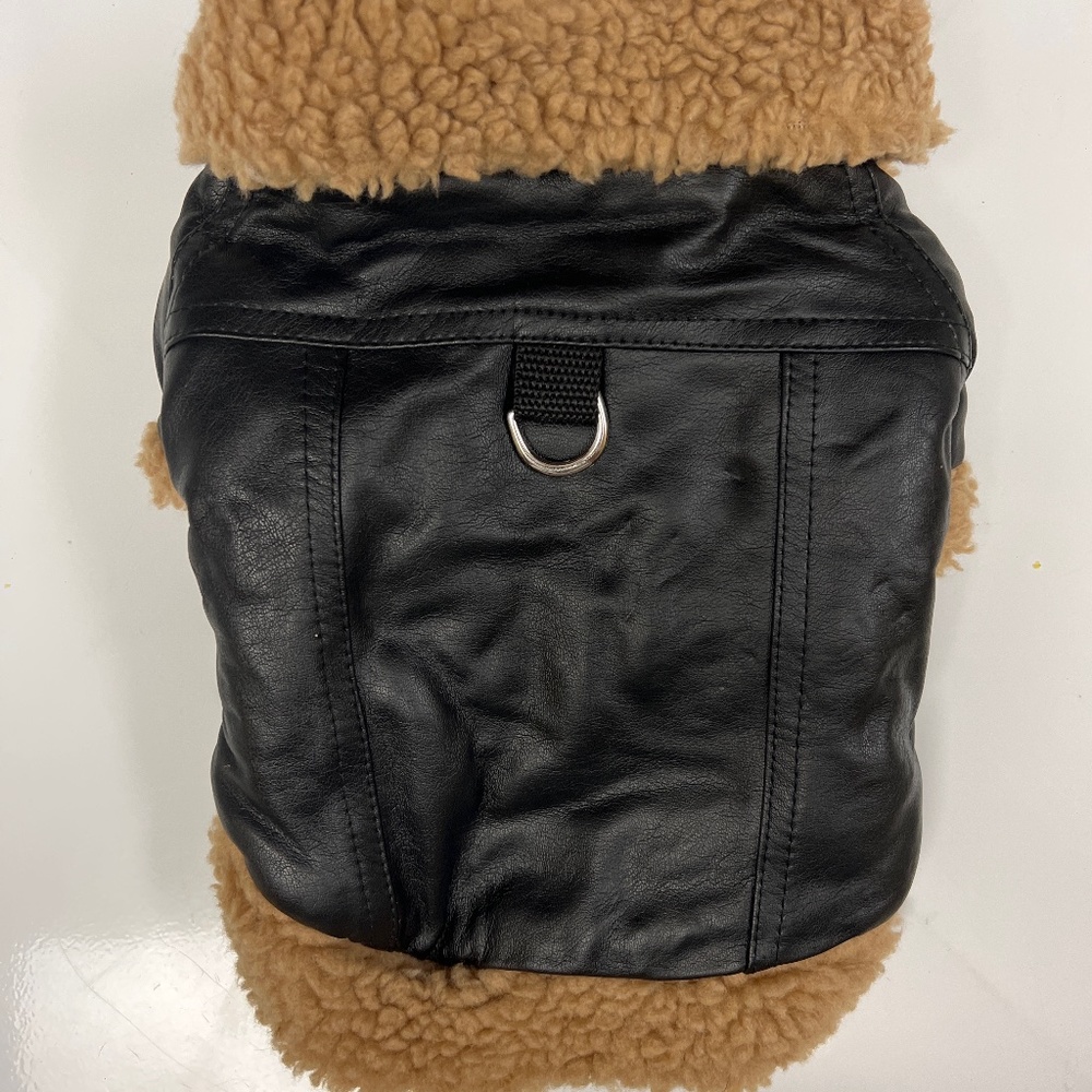 Faux leather bomber with cozy lining, never worn